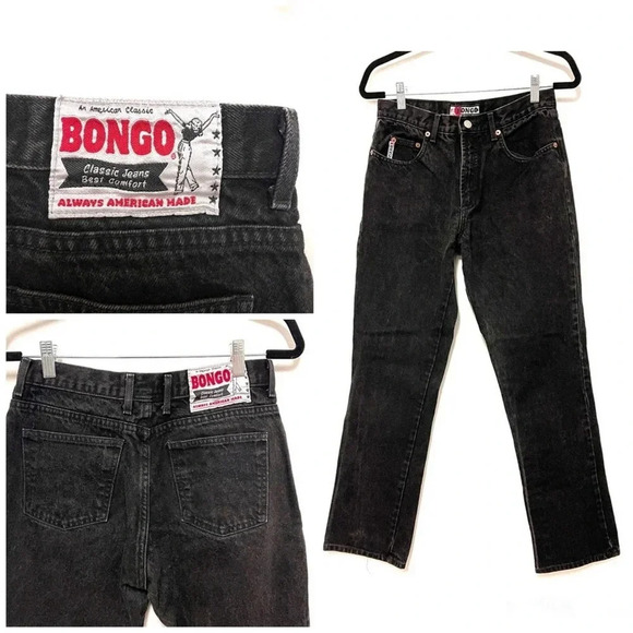 VTG BONGO High-Waisted Straight Leg Black Denim Jeans - 90s Rare Patch Vintage - Picture 1 of 9